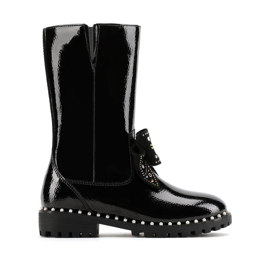 Stride Rite Kensington High Leg Bow Boot  - Big Kid Black Patent