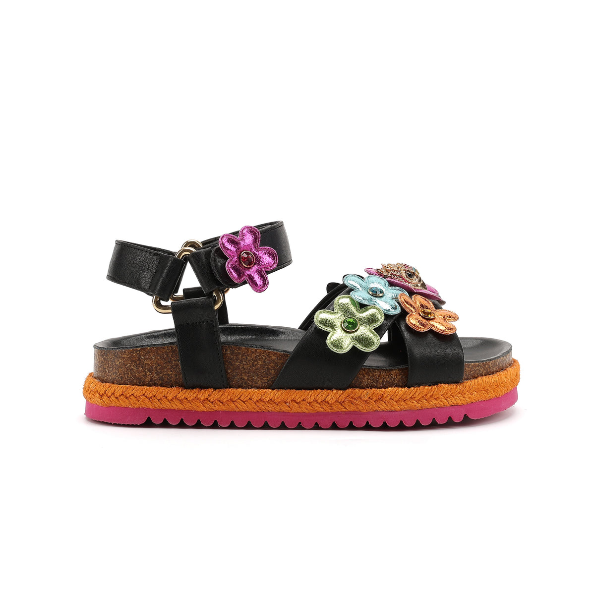 Stride Rite Mini Kensington Flower Sandal  - Big Kid Black Multi