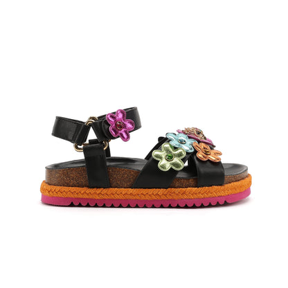 Stride Rite Mini Kensington Flower Sandal  - Big Kid Black Multi
